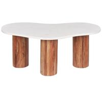 Marble Coffee Table White with Light Wood CASABLANCA