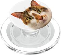Marble Color Curious Cute Cat with Green Eyes Graphic Design PopSockets PopGrip for MagSafe