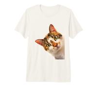 Marble Color Curious Cute Cat with Green Eyes Graphic Design Premium T-Shirt