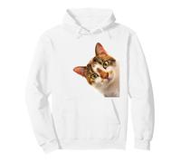 Marble Color Curious Cute Cat with Green Eyes Graphic Design Pullover Hoodie