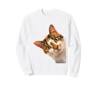 Marble Color Curious Cute Cat with Green Eyes Graphic Design Sweatshirt