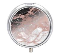 Marble Color Rose Gold Pill Box Round Portable Small Pill Case Waterproof Travel Pill Box Organizer for Pocket Purse and Daily Convenience