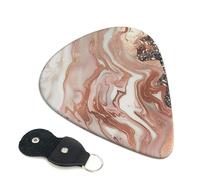 Marble Color Rose Gold Printed Guitar Picks, 6 Pack with Leather Keychain Pick Holder - 0.46mm, 0.71mm, 0.96mm Assorted Thickness for Acoustic Ukulele, Electric Guitar, Acoustic Guitar, Bass