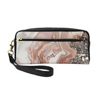 Marble Color Rose Gold Printed Leather Makeup Bags with Wrist Strap Portable Travel Toiletry Bag Cosmetic Organizer Bag for Women