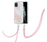 Marble Crossbody Case for iPhone 16 Pro Max with Adjustable Lanyard Cord Detachable Rope, Shockproof Rainbow Ultra Thin Clear Cover Soft Lanyard Flexible Gel TPU Bumper Protective Phone Case Pink