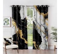 Marble Curtains Bedroom - Marble Curtains - Black and White Gold Abstract Blackout Curtains 90 x 108 Inch (Width x Drop) 2 Panels, Modern Luxury Eyelet Curtains & Drapes
