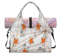 Marble Cute Fox Sports Duffle Bag with Shoe Compartment Art Marble Weekend Overnight Bags Tote Cabin Luggage Bag for Gym Yoga Travel