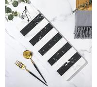 Marble Cutting Board 6x16 Inches, Black & White Striped with Leather Tie, Multi Purpose Stone Serving Tray, Easy to Clean