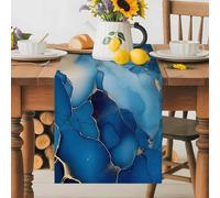 Marble Dark Table Runner 13x60 Inches Long Blue Abstract Stone Texture Fluid Art Modern Cotton Linen Table Runner Burlap Style for Dinner Table Party Decor Tabletop Decorations