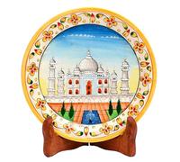 Marble Decorative Plate Traditional Indian Handpainted with Stand for Decoration Home Office Wedding Party Décor and Gifting(Taj Mahal)