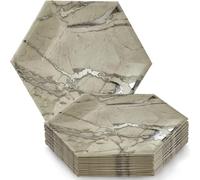 Marble Design Paper Plates | Hexagon Side Plates | Disposable Plates for Party | Silver Party Plates | Marble Collection | 18 PC | 7.5"