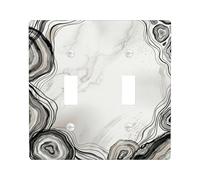 Marble Double Light Switch Cover Plate, Modern Abstract Waves Lines None Black Plastic Standard Size Toggle Light Switch Cover for Home Living Room Bedroom Bathroom Decor