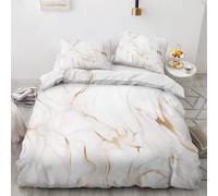 Marble Duvet Cover Emperor Size - White and Gold Abstract Bedding Set & Bedroom Decor, Reversible Quilt Cover and Pillowcases, Soft Brushed Microfiber Easy Care Bed Set with Zipper Closure V&-1656