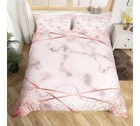 Marble Duvet Cover for Women Men,Pink Grey Marble Texture Bedding Set,Girly Fluid Ink Art Comforter Cover,Geometric Lines Striped Bed Sets with 2 Pillowcases Bedroom Decor,Double