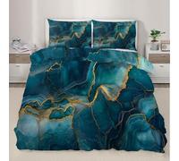 Marble Duvet Cover Set 3 PCS Green Marble Bedding Set Gold Line Art 3D Duvet Cover with Pillowcases, for Soft Microfiber Quilt Cover with Zipper Closure Double Size