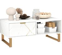 Homcom Coffee Table, Living Room Table With Drawer And Open Shelves In White White