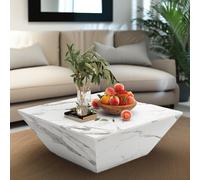 Marble Effect Coffee Table With Hidden Storage Pirlo Plush White One Size
