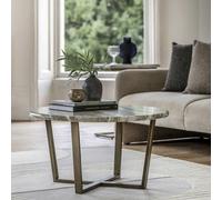 Marble Effect Green Round Coffee Table with Brass Legs - Lusso - Caspian House