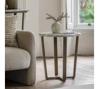Marble Effect Green Round Side Table with Brass Legs - Lusso - Caspian House