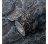 Navy Marble Effect Wallpaper White Gold Metallic Shimmer Textured Thick Vinyl