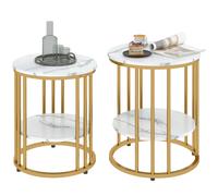 Marble Effect Nesting Coffee Table Set Gold Frame 2 Tier Side End Tables