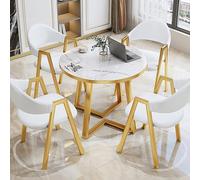 Marble Effect Small Round Dining Table Set for 4 - Stylish Center Table & 4 Chairs for Home Kitchen Dining Reception & Conference (60x60x75cm)