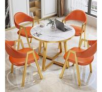 Marble Effect Small Round Dining Table Set for 4 with 4 Chairs - Stylish Center Table for Home Kitchen Dining Room Reception & Conference (70x70x75cm)