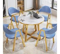 Marble Effect Small Round Dining Table Set for 4 with 4 Chairs - Stylish Center Table for Home Kitchen Reception & Conference (70x70x75cm 28x28x30in)