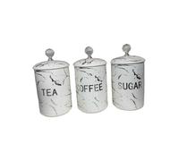 Marble Effect Tea Coffee Sugar Canisters, Set of 3, White, Air Tight Storage Kitchen Accessories Jars