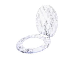 Marble Effect Toilet Seat Chrome Hinges Heavy Duty Standard Fit With Screws