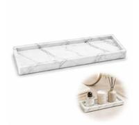 Marble Effect Vanity Organiser Tray, White, Raised Rim, 30 x 12.6 cm