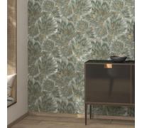 Marble Effect Wallpaper Bliss Floral Washable Green / Gold Erismann 10402-24