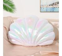 Marble Empire Seashell Pillow - Holographic Iridescent Foil Fabric Throw Pillow for Couch, Coastal Beach Theme Decor, Ocean Themed Bedroom Living Room Accent Pillow（Pearl White,14×11''）