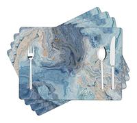 Marble Faux Leather Placemats Dining Table Mat Set, Indoor Placemats Set of 4, Non-Slip/Wipe Clean Dining Table Mat Set, Heat-Resistant Table Place Mats for Kitchen, Washable Material for Dining Table