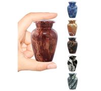 Marble Finish Metal Keepsake Mini Cremation Urn for Human or Pet Ashes - Token Sharing Memorial Urn with Velvet Bag (Volcano Red)