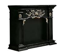 Marble Fireplace Carved Floral Fireplace Mantel with Solid Wood Base Decorative Surround Fireplace Frame(Black,Medium)