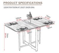 Marble Folding Drop Leaf Dining Table - Space-Saving Wooden Kitchen Table & Expandable for Small Spaces Movable 120x70cm Design