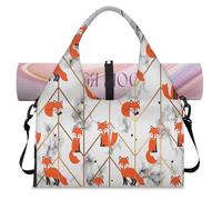Marble Fox Pattern Sports Duffle Bag with Shoe Compartment Foxs Weekend Overnight Bags Tote Cabin Luggage Bag for Gym Yoga Travel