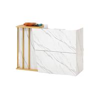 Marble Front Reception Counter Desk with Lockable Drawer Ideal for Salons Beauty & Clothing Stores - 100cm (39.3in) Stylish Customer Service Desk