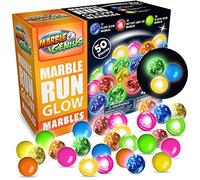 Marble Genius Glow Marble Run Marbles - 50 Marbles (12 Light-Up/Flashing, 12 Glass Glow, & 26 Plastic Glow) + LED Light Included