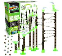 Marble Genius Marble Rails Starter Set 200 Piece Marble Run for Kids 8+ (30 Marbles 30 Rail Pieces 12 Base Pieces & More) STEM Full-Color Instruc