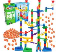 Marble Genius Marble Run (150 Complete Pieces) Maze Track or Race Game for Adults, Teens, Toddlers, or Kids Aged 4-8 Years Old, (85 Translucent Marbulous Pieces + 65 Glass-Marble Set), Super Set