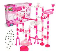 Marble Genius Marble Run Starter Set STEM Toy for Kids Ages 4 - 12 - 130 Complete Pieces (80 Translucent Marbulous Pieces and 50 Glass Marbles), Construction Building Block Toys, Pink,
