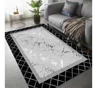 Marble Geometric Indoor Rugs, 70x140cm, Modern Black Gray Silver Texture Entryway Mat, Rubber Backed Machine Washable Durable Carpet, Non-Shedding Low Pile Thin Rug for Family Runner