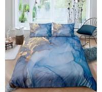 Marble Geometry Double Bed Duvet Cover Sets 200x200 cm Abstract Art Bedding Set Golden blue Microfiber Hypoallergenic Quilt Cover with Zipper Closure and 2 Pillowcases for Teens and Adults F-907