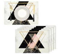 Marble Geometry Placemats Set of 6, Modern Minimalist Cotton Linen Washable Table Mat, Available Non-slip Heat Resistant Placemats for Kitchen Dinning Restaurant, Pink Place Mats for Table, 45x30cm
