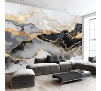 Marble Gold Lines Wallpaper for Living Room, Non-Woven Luxury Modern Murals Wall Papers, Black Panoramic Photo Wallpaper, for Kitchen Bedroom TV Backdrop Office Kids Room 300 x 210 cm
