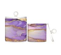 Marble Gold Purple Clear Plastic Candy Organizer Storage with lid Bathroom Essentials Decorative Dental Floss Storage Jar for Cotton Swabs,Cotton Pad2 Pack