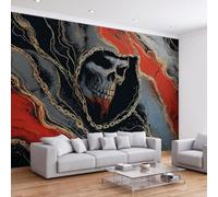 Marble Gothic Skull Photo Mural - 250 x 175 cm Non-Woven Premium Fleece Wall Mural - High Definition Art Print Teen Bedroom Game Room Decoration Environmental Friendly Dark Fantasy Photo Wallpaper