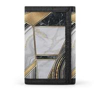 Marble Granite Agate Black Grey Gold Art Paint Marble Triangle Tiles Trifold Wallet, Stylish Purse with Keychain, Credit Pass Case Card-Holder for Crash Bills Receipts Women Men 5 x 3.3 x 0.2 Inch